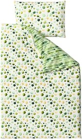 Set Lenjerie de pat creponata GREEN TREES POLY verde + Cearsaf Jersey 180 x 200 cm alb, pat dublu