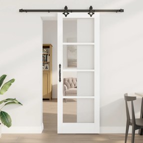 Ușă glisantă vidaXL cu set de accesorii &#039;ORKDAL&#039;Alb din lemn masiv și sticlă