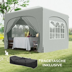 Outsunny Pavilion Pliabil cu Ferestre Laterale și Geantă de Transport, 300x300x273 cm, Gri Deschis | Aosom Romania