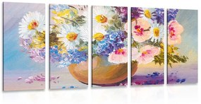 Tablou 5-piese pictură în ulei a florilor de vară