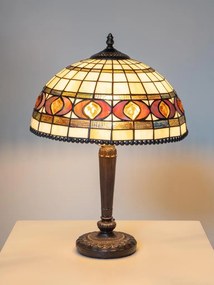Lampa de masa din metal, cu abajur din sticla vitrata , "Vitralia"