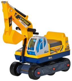 HOMCOM Buldozer Jucarie cu Excavator Manual Scaun Rotativ si Casca, Jucarie prevazuta cu Loc, Copii 2-3 ani, 77x26x55cm, Galben