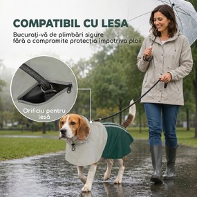 PawHut Haină Impermeabilă pentru Câini cu Glugă, Orificiu pentru Lesă și Benzi Reflectorizante, Talie Medie, Verde | Aosom Romania