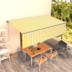 vidaXL Copertină retractabilă manual cu stor, galben&amp;alb, 5x3 m