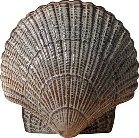 Vaza decorativa gri din ceramica in forma de scoica Pecten