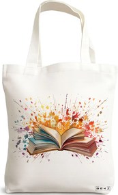 Sacosa de Panza pentru Cumparaturi, Geanta Tote, model Books 27 38 x 34.5 cm, Alba, BEKZ®