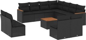 vidaXL Set canapele de grădină, 12 piese, cu perne, negru, poliratan