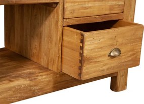 Mobilier de baie, L116 63 H90 cm, 4 sertare, natur, lemn masiv, chiuveta din marmura