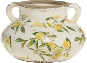 Ghiveci din ceramică, pictat manual, crem, H13/D20 cm, Limone