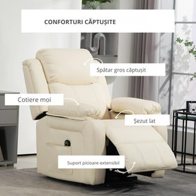 HOMCOM Fotoliu Rabatabil până la 160°, 76x90x105 cm, Alb Crem | Aosom Romania