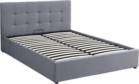 Pat tapitat Carson, 160x200 cm, somiera rabatabila, spatiu depozitare, gri