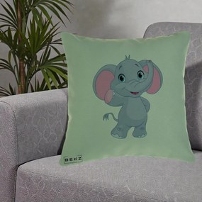 Perna Decorativa Pui de Elefant Kawaii, 40x40 cm, Verde, Husa Detasabila, Perna Inclusa, BEKZ®