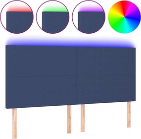 vidaXL Tăblie de pat cu LED, albastru, 200x5x118/128 cm, textil