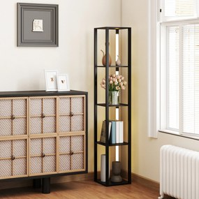 HOMCOM Lampă de Podea cu 4 Rafturi și 3 Luminozități Reglabile 29x29x163cm Negru | Aosom Romania