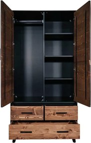Dulap lemn masiv Timeless 3 Sertare 2 Uși Negru, 100 × 55 × 200 cm