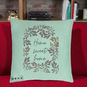 Perna Decorativa Home Sweet Home Frunze Colorate, 40x40 cm, Verde Menta, Husa Detasabila, Perna Inclusa, BEKZ®