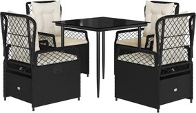 vidaXL Set mobilier de grădină cu perne, 5 piese, negru, poliratan