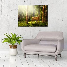 Tablou pe sticlă cu cerbul în pădure (70x50 cm)