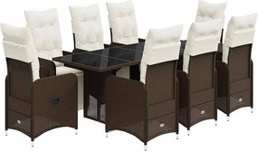 vidaXL Set bistro de grădină cu perne, 9 piese, maro, poliratan