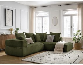 Colțar verde cu tapițerie din chenille (cu colț pe partea dreaptă/în formă de ”L”) Whesley – Bobochic Paris