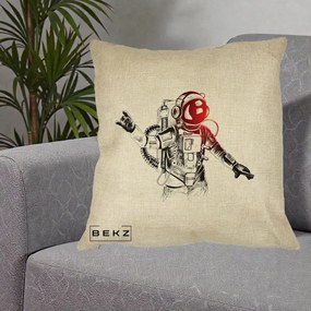 Perna Decorativa Astronaut Rock Sketching, 40x40 cm, Crem, Husa Detasabila, Perna Inclusa, BEKZ®