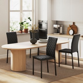 HOMCOM Set de 4 Scaune din Piele Ecologică cu Cusături Romboidale și Picioare din Oțel, 41x50x91 cm, Negru | Aosom Romania