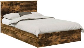 vidaXL Pat cu storage Stejar fumuriu 120 x 190 cm Lemn compozit