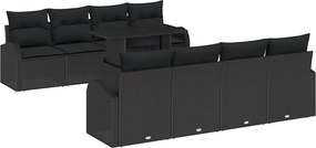 vidaXL Set de canapele pentru grădină cu pernă 9 pcs Negru Poli Rattan