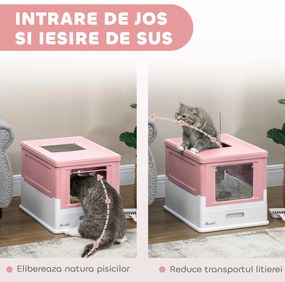 PawHut Litieră Acoperită pentru Pisici cu Lopățică Inclusă, Tavă Detașabilă și 2 Uși, 47,5x35,5x36,7 cm, Roz | Aosom Romania