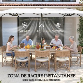 Outsunny Umbrelă Dublă de Grădină 4.6x2.7 m, Umbrelă de Exterior cu Manivelă, Husă Protectoare, 12 Spițe, Anti UV 50+, pentru Terasă Balcon Piscină Grădină, Alb | Aosom Romania