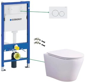 Set vas wc suspendat rimless cu capac soft close Oslo, rezervor incastrat si clapeta alba Geberit