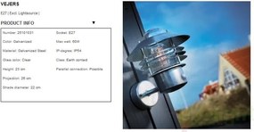 Aplica de perete exterior cu senzor, IP54 Vejers Up GS 25101031NL