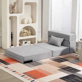 HOMCOM Sofa la sol, canapea tapițată, transformabilă în saltea, spumă, pernă, Gri deschis | Aosom Romania