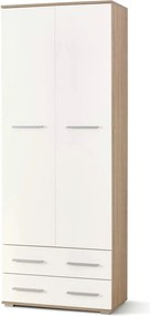 Dulap LIMA REG2, alb/stejar sonoma, PAL laminat, cu 2 usi si 2 sertare