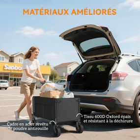 Outsunny Cărucior de grădină pliabil 150 L, cărucior de transport de plajă mâner reglabil buzunare laterale 85 x 50 x 90 cm negru | Aosom Romania