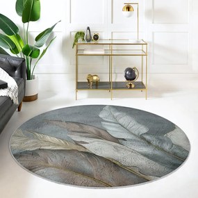 Covor verde/gri lavabil rotund ø 150 cm Dusty Leaves – Mila Home