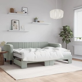 vidaXL Pat de zi cu extensie și saltele, gri deschis 80x200 cm catifea