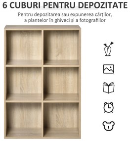 HOMCOM Bibliotecă Modernă cu 6 Cuburi, 65.5x30x97.5 cm, Culoare Stejar | Aosom Romania