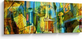 Tablou - Arhitectură, abstractizare cubistă (cu ceas) (90x30 cm)