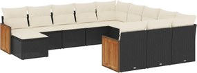 vidaXL Set canapele de grădină, 12 piese, cu perne, negru, poliratan