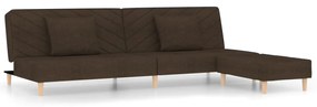3081812 vidaXL Canapea extensibilă 2 locuri, 2 perne și taburet, maro, textil