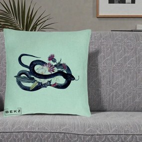 Perna Decorativa Sarpe Negru cu Flori Gothic, 40x40 cm, Verde Menta, Husa Detasabila, Perna Inclusa, BEKZ®
