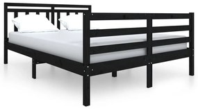 Cadru de pat, negru, 140x190 cm, lemn masiv Negru, 140 x 190 cm