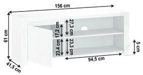 Masă TV 1D / 160, alb lucios, LINDY