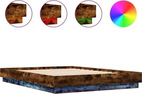 vidaXL Cadru de pat cu lumini LED, stejar fumuriu, 120x200 cm