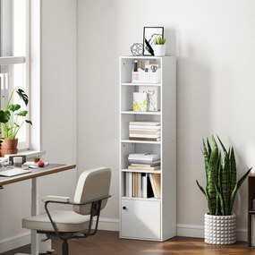 HOMCOM Bibliotecă verticală cu 6 niveluri și dulap, pentru living, dormitor și birou, 40x30x156 cm, albă | Aosom Romania