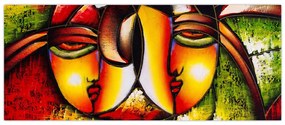 Tablou - Pictură în ulei, chipuri abstracte (120x50 cm)