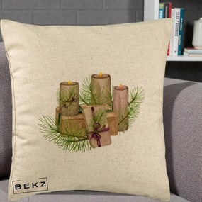 Perna Decorativa Lumanari cu Cadouri Naturale, 40x40 cm, Bej, Husa Detasabila, Perna Inclusa, BEKZ®