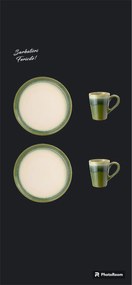 Set Cadou Ceramica Infinity Green (2 Farfurii Mari 25cm, 2 Cani 300ml) Exceptional