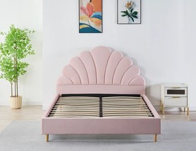 Pat Tapitat Catifea Roz 140x200 cm cu Somiera si Saltea Inclusa ,   Cod LB-50   Design Elegant si Confort Maxim